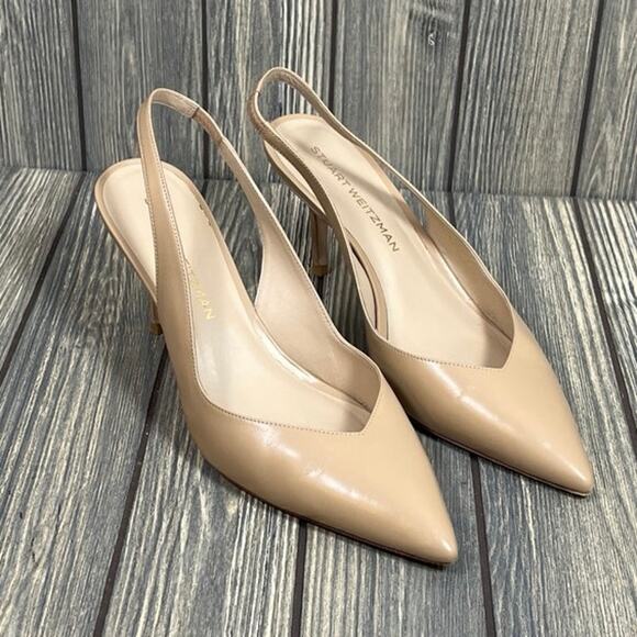 Stuart Weitzman Eva Women Pointed Toe Slingback Pumps Heels Fawn Beige Sz 10.5B - Picture 1 of 12